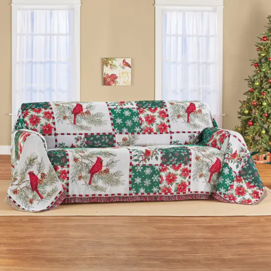 Collections Etc Holly Jolly Cardinal Patchwork Tapestry Furniture Cover {1}