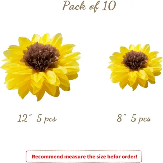 Pack of 10-Sunflower Tissue Paper Pom Poms D&eacute;cor Yellow Flowers,12" 8" {2}