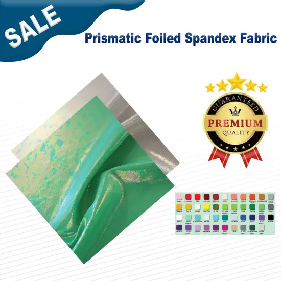Prismatic Foiled Spandex Fabric 54&rdquo; Wide Nylon Spandex 4-Way Stretch for Costumes & Fashion Green/Rainbow {2}