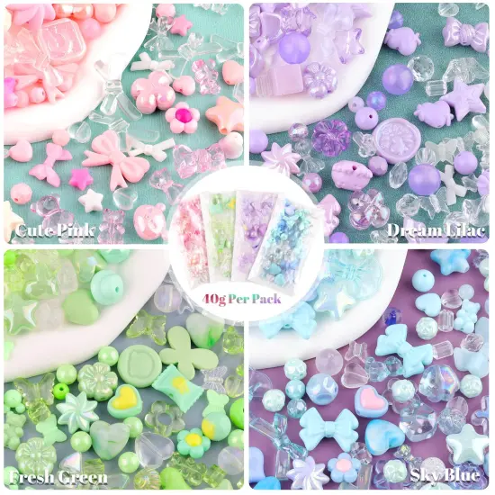 140-160 PCS Assorted Acrylic Beads For Bracelet Making, Flower Bow Butterfly Candy Star Heart GummyBear Kawaii Aesthetic Bracelet Charms,Cute Beads For Jewelry Making DIY Necklace Keychain Phone Charms {5}