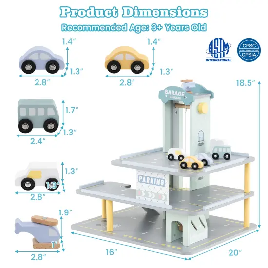 Parking Garage Playset with 4 Cars and Helicopter-Gray {5}
