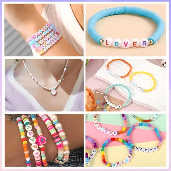 300Pcs Round Letter Beads C 4X7mm Individual Alphabet Beads for Friendship Bracelets Making {3}