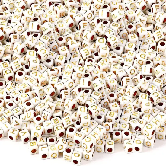 1400pcs Square Acrylic Gold Alphabet Beads A-Z Cube Letters Beads for Bracelets Necklaces Phone Lanyard Making with 1 Roll Crystal String Cord for Jewelry Making(6 m {1}