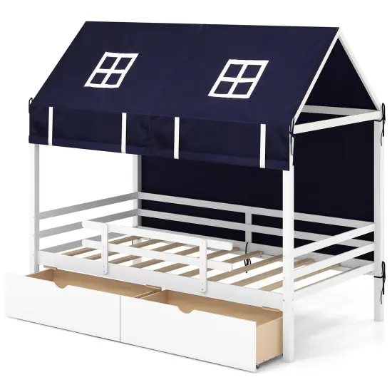 Twin House Bed with Tent and 2 Storage Drawers for Kids-White {1}