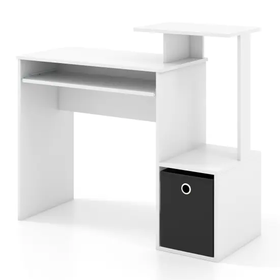Space-saving Computer Desk with Pull-out Keyboard Tray White {1}