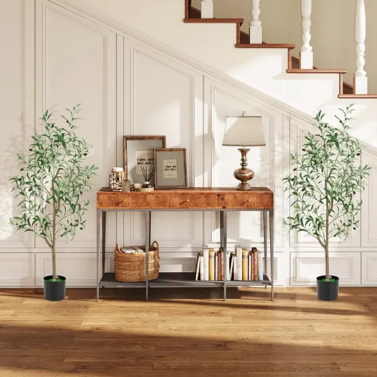 4.5 Feet Set of 2 Tall Artificial Olive Tree Fake Potted Trees with Realistic Fruits {2}