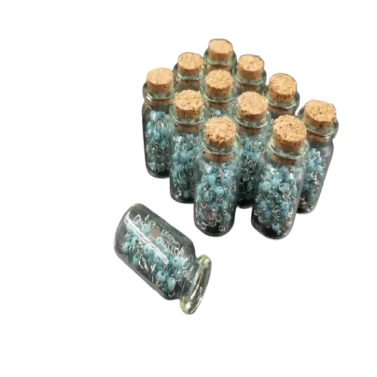 12 Rosary in Glass Bible Cross Blue Beads CATHOLIC Mary Crucifix Necklace Bottle {1}