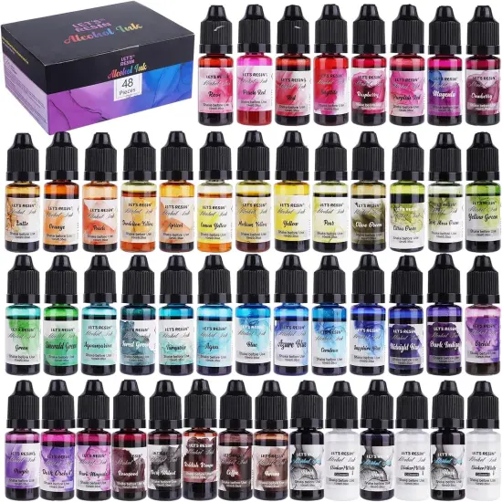 LET'S RESIN 48pcs Concentrated Alcohol Ink Set, Vibrant Colors Alcohol-Based Resin Ink for Epoxy Resin, Alcohol Paint Dye for Resin Art, Tumblers, Epoxy Resin (Each 0.35oz) {1}