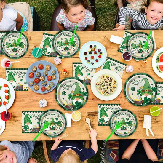 96 Pcs St. Patrick&rsquo;s Day Plates and Napkins Green Shamrock Gnome Lucky Tableware Set Irish Festival Party Supplies Table Decorations for 24 Guests {6}