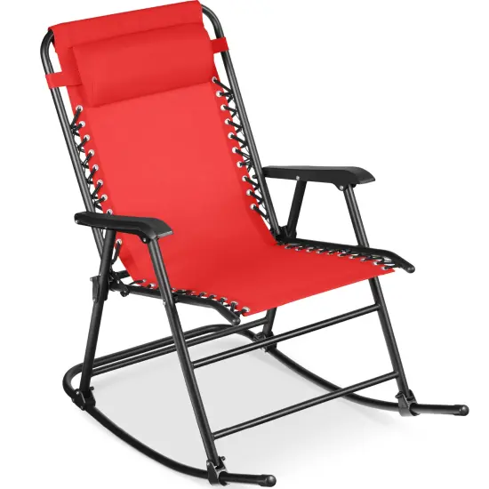 Best Choice Products Folding Outdoor Zero Gravity Rocking Lounge Chair w/ Headrest Pillow Crimson Red {1}