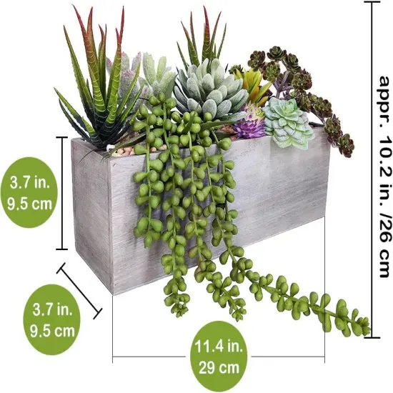 Artificial Succulent Arrangement – Rustic Greenery in Wooden Pot {4}
