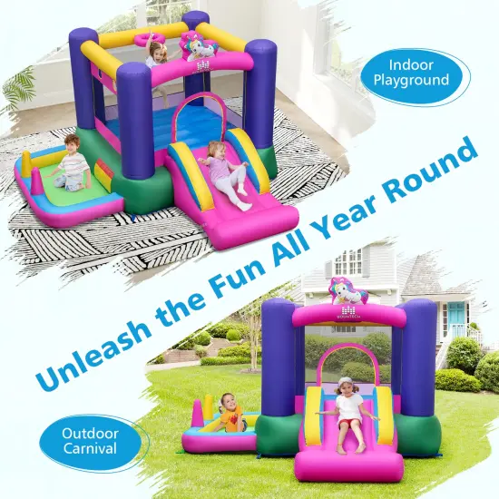 6-in-1 Bouncy Castle Inflatable Bounce House with Slide and Ball Pit with 480W Blower {3}