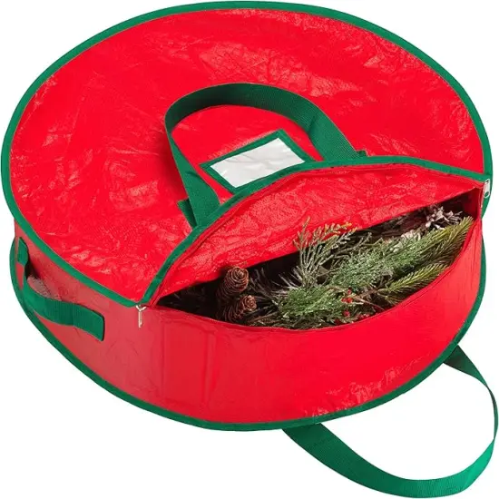 Christmas Wreath Storage Bag - Durable, Tarp Material, Zipper, Sturdy Carry Handles, Pest Protection - Ideal Home, Garage Organization for Seasonal Holiday Wreath Decorations. (30") {1}