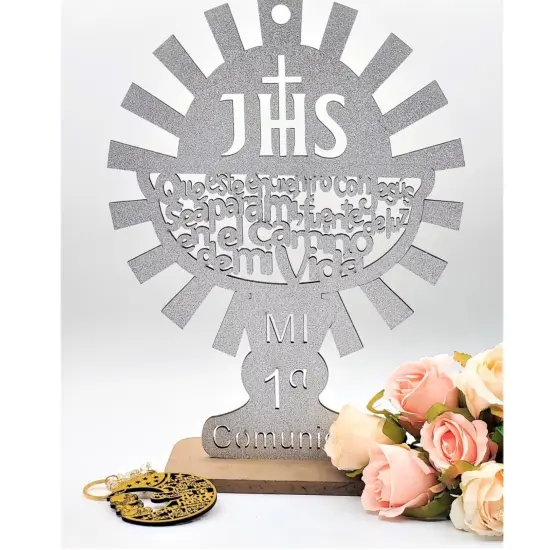12pcs Wood Religious Centerpiece Cross JHS Chalice Communion Silver {2}