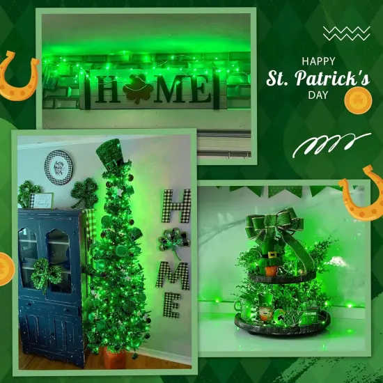 4 Pack 50 LED St Patricks Day Lights Battery Operated: 16.1ft Green Fairy Lights Indoor Outdoor Waterproof - Green Christmas Lights for Bedroom Garden Party Decorations {4}
