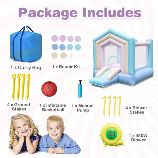 Kids Bounce House with Slide and Basketball Rim Bouncy Castle for Party with 480W Blower {6}