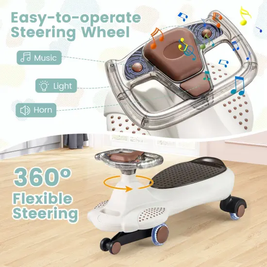 Plastic Wiggle Car with Hauling Rope, Ride-On Toy with Under-Seat Storage Beige {5}
