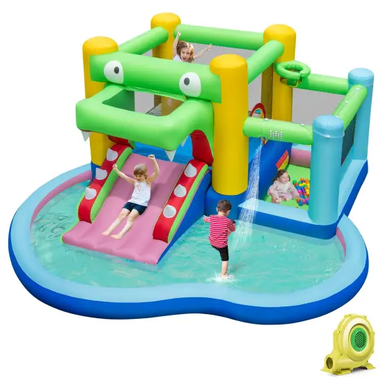 Inflatable Bounce House with Slide and Splash Pooland and 680W Blower {1}