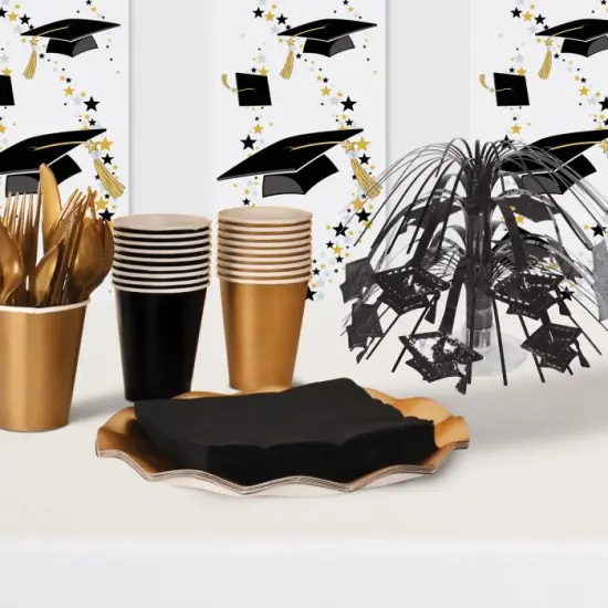 12 Pack Bulk Black Grad Cap Mini Cascade Centerpiece {2}