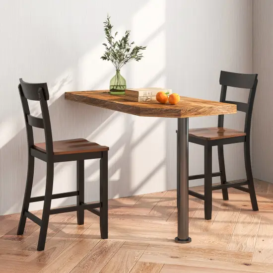 Farmhouse Dining Bar Stool Set of 2 with Solid Rubber Wood Frame-Black {3}