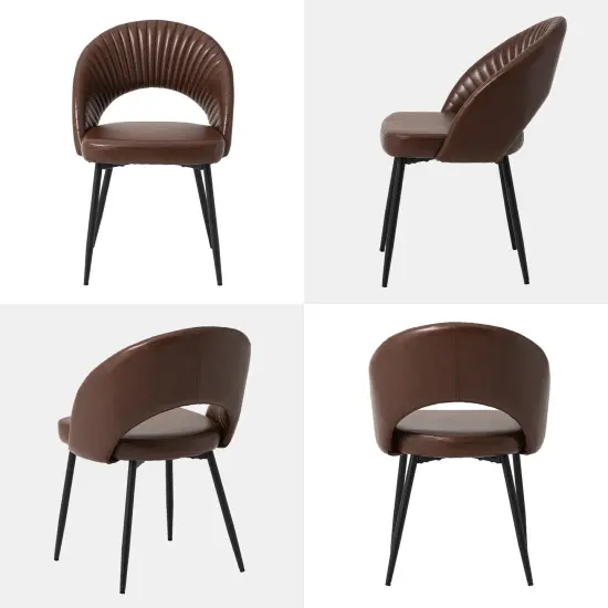 Set of 2/4Mid-Century Modern Quilted PU Leather Dining Side Chair with Metal Tapered Legs {6}