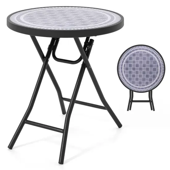 Black Metal Folding Side Table 18 Inch Round Compact Patio Coffee Table with Easy Storage Grey {1}