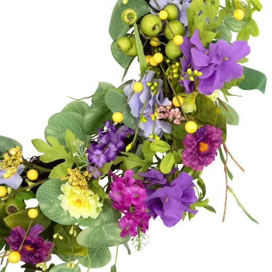 Northlight Eucalyptus and Hydrangea Artificial Spring Floral Wreath - 24" - Purple {5}