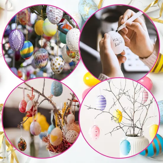 30 Pcs Easter Decorations Eggs with 8 Pens, White Plastic Eggs with Rope, Artificial DIY Creative Decoration Eggs for Party Favors, Easter Crafts, Easter Basket Stuffers, Easter Tree Ornaments {5}