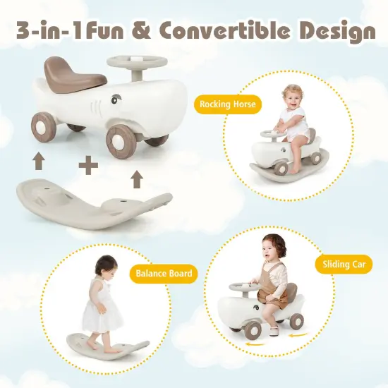Plastic Convertible Rocking Horse & Sliding Car with Detachable Balance Board White {5}