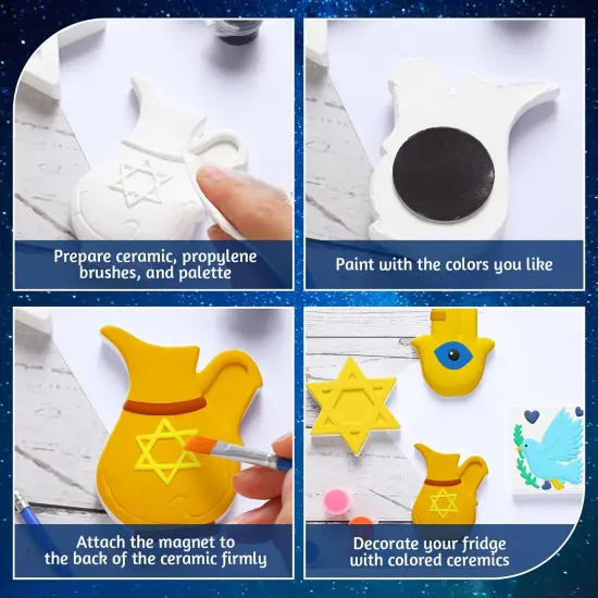 12 Set Purim Crafts Paint Your Own Ceramic Hanukkah Plasters Paint Purim Decoration Gifts DIY Ceramics with Pastel Brush Palette Magnet {4}