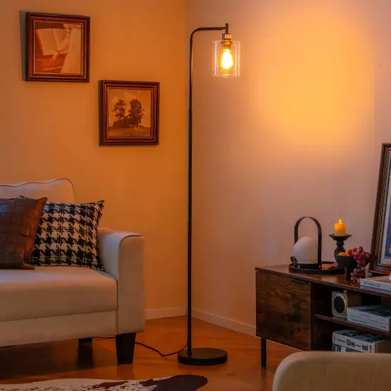 Modern Floor Lamp with Hanging Glass Lampshade and Foot Switch Black {2}