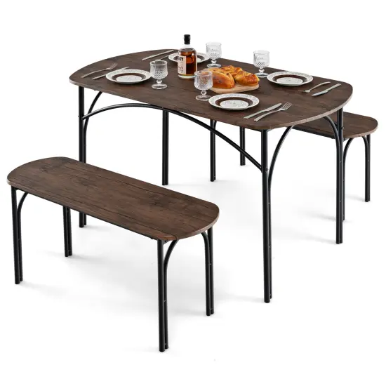 3-Piece Dining Table Set for 4 with Metal Frame-Brown {4}