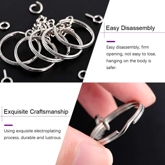 450Pcs 1" 25mm Sliver Key Chain Rings Kit, Including 150Pcs Keychain Rings with Chain and 150Pcs Jump Ring with 150Pcs Screw Eye Pins Bulk for Jewelry Findings Making (Sliver) {3}