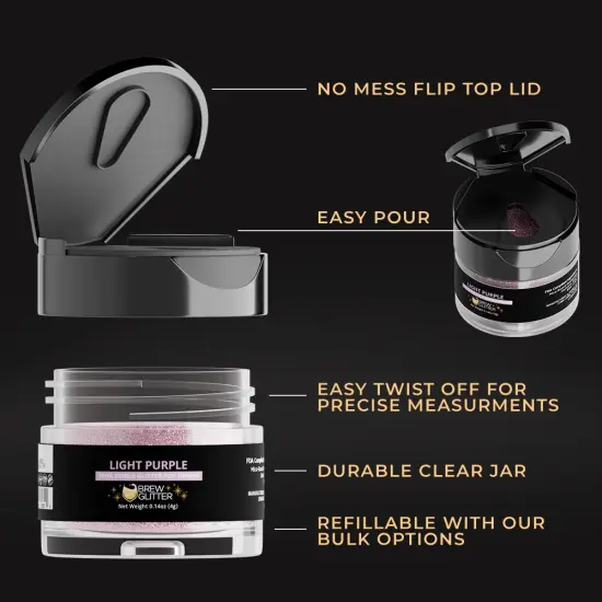 Brew Glitter - Light Purple Edible Drink Glitter (4g, x1 Flip-Cap Jar) for Beer, Cocktails and Beverages {5}