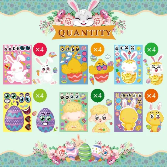 24 Sheets Easter Stickers Make a Face Stickers for Kids DIY Easter Egg Bunny Sticker Sheet for Boys Girls Children Easter Party Supplies Exchange Gifts {3}