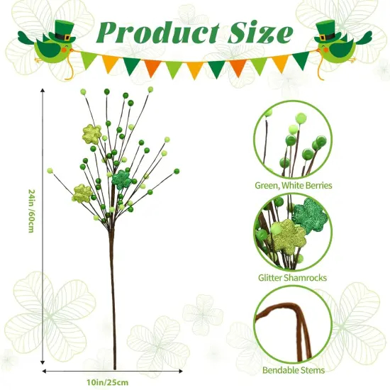 Berry Stems Decor, 24Inch Artificial Clover Stems for St. Patrick's Day Decorations {3}