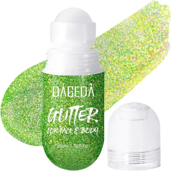 Green Body Glitter Gel, Roll-on Face Glitter for St Patricks Day Festival Rave Accessories, Holographic Hair Glitter Gel,Body Shimmer Mardi Gras Makeup for Rave Party {1}