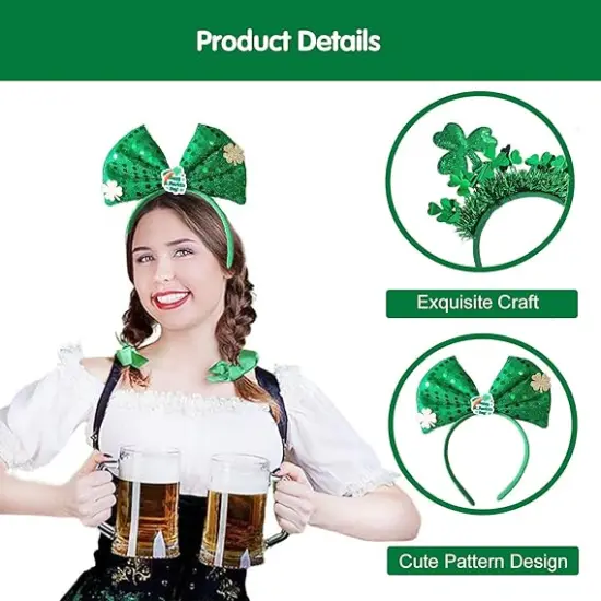 12 Pcs St. Patrick's Day Headbands Bulk, Green Shamrock Headwears For St. Patrick's Day Party Costume Accessories, Irish Party Decoration {2}