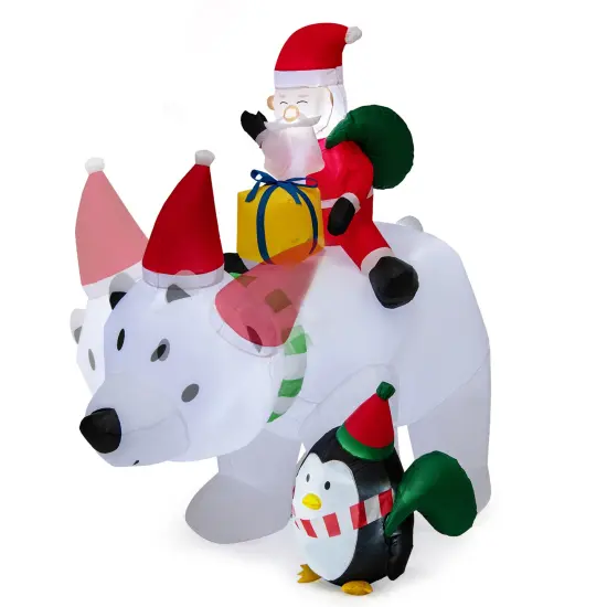 7 Feet Multicolor Inflatable Santa Claus Riding Bear with Penguin Gift Bags and Gift Box {1}