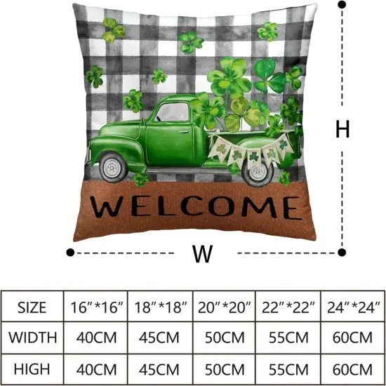St Patricks Day Pillow Covers 18x18 Set of 2 Green Lucky Truck Filled with Shamrock Decorative Pillow Covers Buffalo Plaid Truck {4}