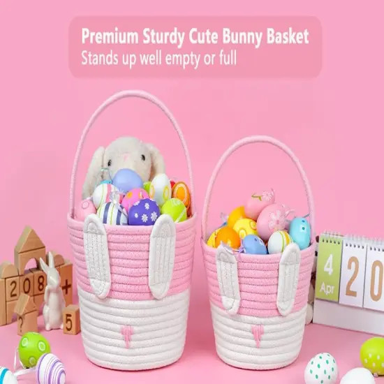 Easter Basket,Easter Basket for Kids Girls,Infant,Toddler,Baby First Easter Basket,Easter Gift Basket Empty,Easter Egg Hunt Basket for Children,Easter Bunny Pink Basket 9.05 x 7.08 x 7.08 {4}