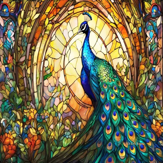 Sunsout Stained Glass Zoo Peacock 550 pc Jigsaw Puzzle 73320 {1}