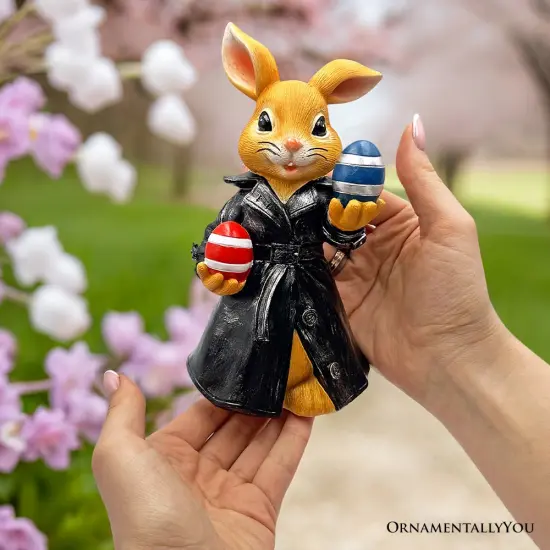 Covert Carrot Collector Funny Bunny Agent Figurine, 7" Dueling Easter Rabbit Garden Statue {6}