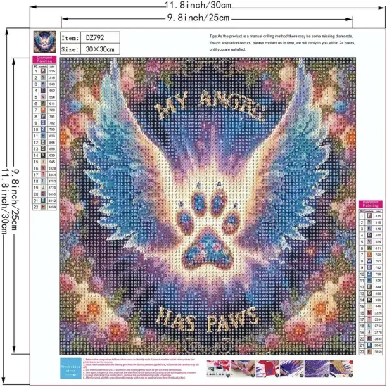 My Angel Has Paws 5D Diamond Painting Kits for Adults, Angel Wings Flowers Diamond Art Kit for Beginner {2}