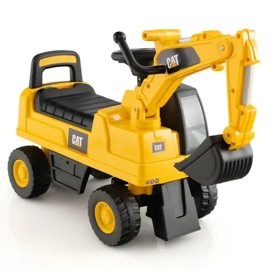 Yellow Plastic Licensed Caterpillar Kids Ride-On Digger with Adjustable Arm and Realistic Controls {1}