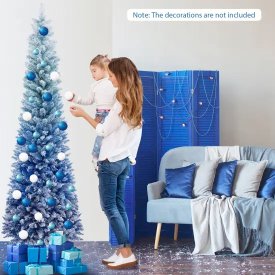 7 Feet Blue Gradient Snow Flocked Artificial Christmas Tree-Blue {5}