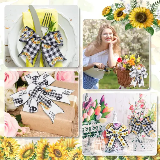 36 Yard Sunflower Wired Edge Ribbon 6 Roll 2.5 Inch Buffalo Plaids Flower Fabric Ribbon Spring Summer Floral Decorative Craft Ribbon for Gift Wrapping Decor Hair Bow Sewing Wreath Crafts {2}