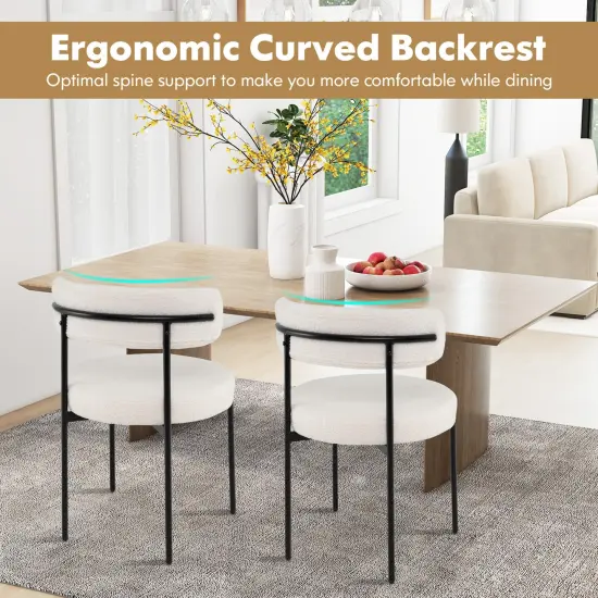 Boucle Dining Chair with Curved Backrest and Metal Legs Set of 4-White {6}