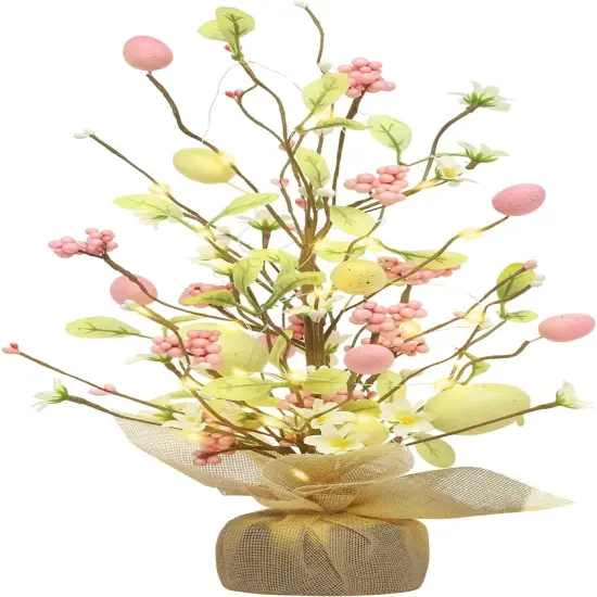 Easter Decorations, 18 Inch Pre-Lit Easter Egg Tree Tabletop Decor with Delicate Ornaments {1}