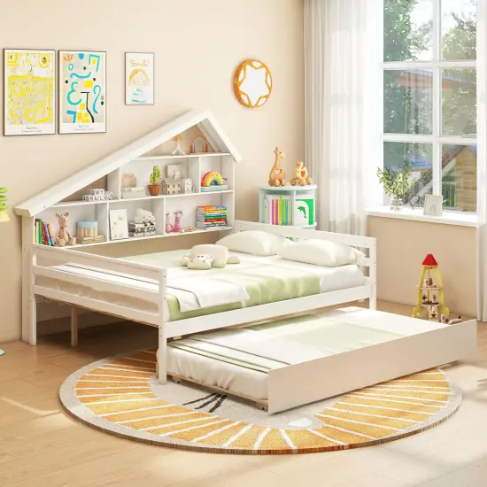 House-Shaped Full Size Daybed with Twin Size Trundle-White {6}